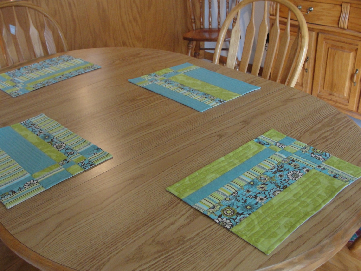 Quilted Placemats Spring Floral Teal Yellow Green Set of 4 Etsy