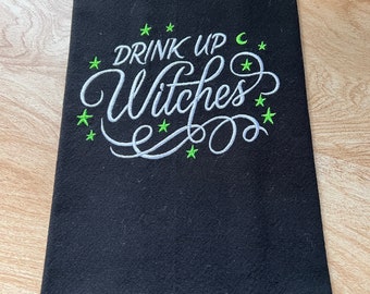 Drink Up Witches Halloween Embroidered Tea Towel 26 x 19