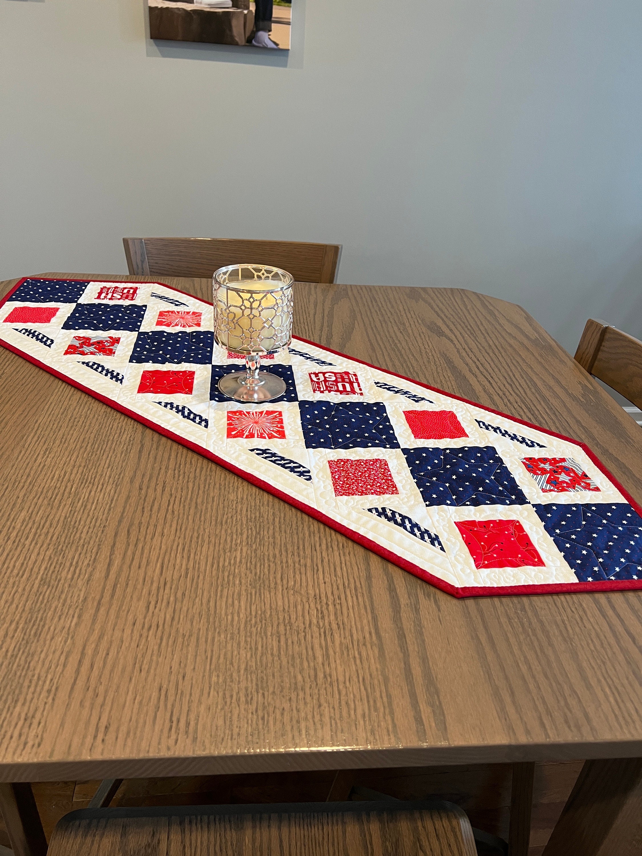 Patriotic Red White Blue Quilted Table Runner - Etsy