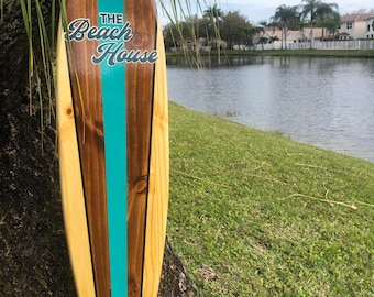 The Beach House Wooden Surfboard Sign Decoration Artwork