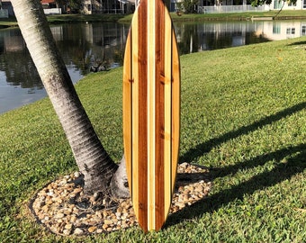 Vintage Pinstripe Surfboard Wood Wall Art & Decor | Customizable | Surfboard Decor, Beach House Decor, Coastal Decor