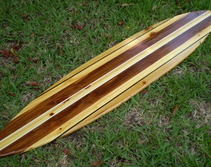 Featured listing image: Vintage Pinstripe Classic Solid Wood Surfboard Art -Customizable 2-6 foot- Beach, Tropical, Kid's Room Home or Office Decor, Interior Design