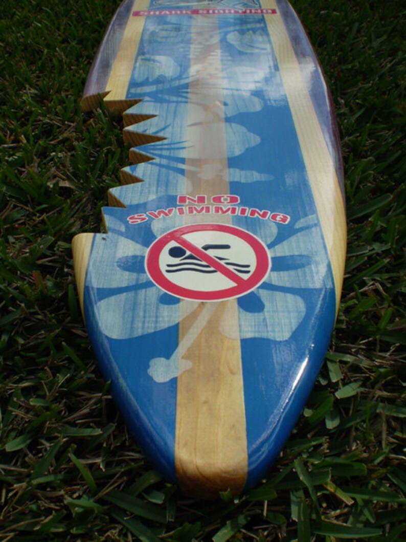 Blue Sharkbite Vintage Distress Surfboard Wall Art Shark Bite Etsy