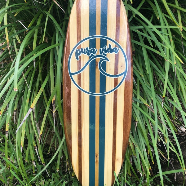 Pura Vida Twist Vintage Style Surfboard Wood Wall Art & Decor | Customizable | Surfboard Decor, Beach House Decor, Coastal Beach Decoration