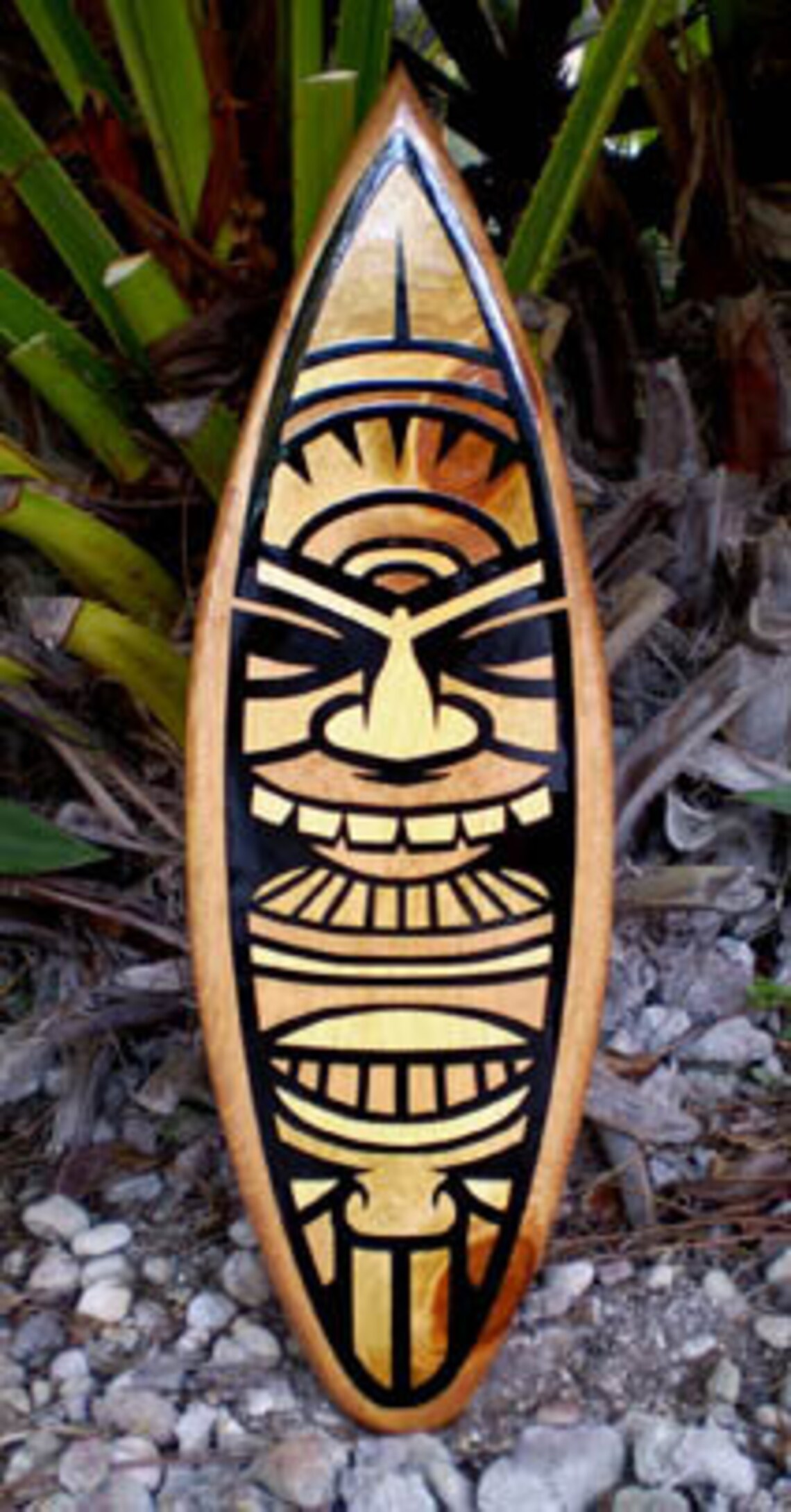 Tribal Tiki Wooden Surfboard Wall Art Customizable Tropical Etsy