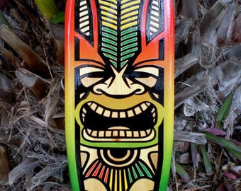 Kane Rasta Tribal Tiki Wood Surfboard Wall Art & Decor | Customizable | Wood Surfboard Decor, Beach House Decor, Coastal Decor, Beach Vibes