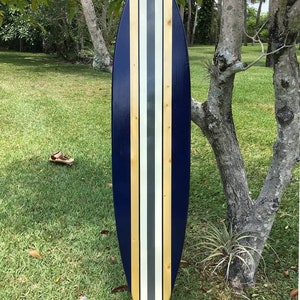 Navy Blue & Grey Modern Style Wood Surfboard Decor and Wall Art- 2-6ft sizes- Luxury Coastal Beach House Decor