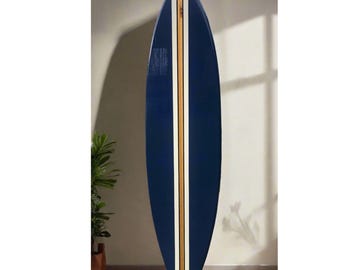 Deep Blue Wooden Surfboard Wall Art | Customizable | Coastal Decor, Surfboard Decor, Beach House Surfboard Artwork