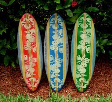 Tricolor Set of 3 Vintage Style Distressed Surfboards Wall Art