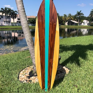 Aqua Taper Classic Style Wood Surfboard Decor and Wall Art | Customizable | Beach House Decor, Coastal Decor, Decorative Surfboard