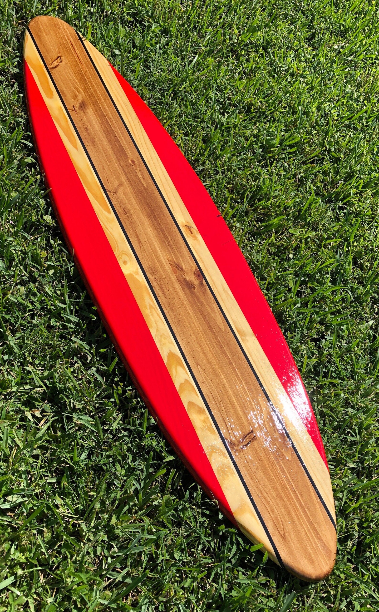 Red Rail Classic Style Surfboard Wall Art & Decor Customizable Wood