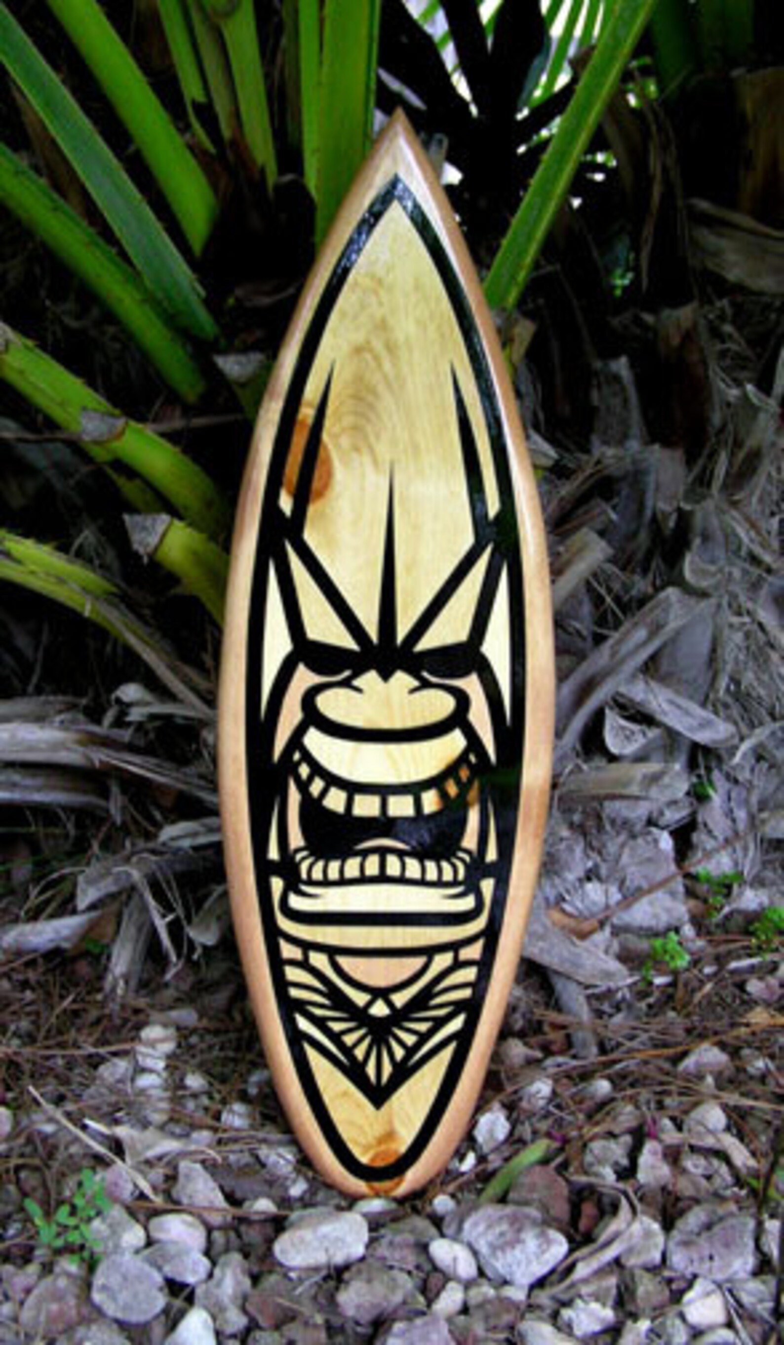 Tribal Tiki Surfboard Wood Surfboard Original Wall Art Home Etsy