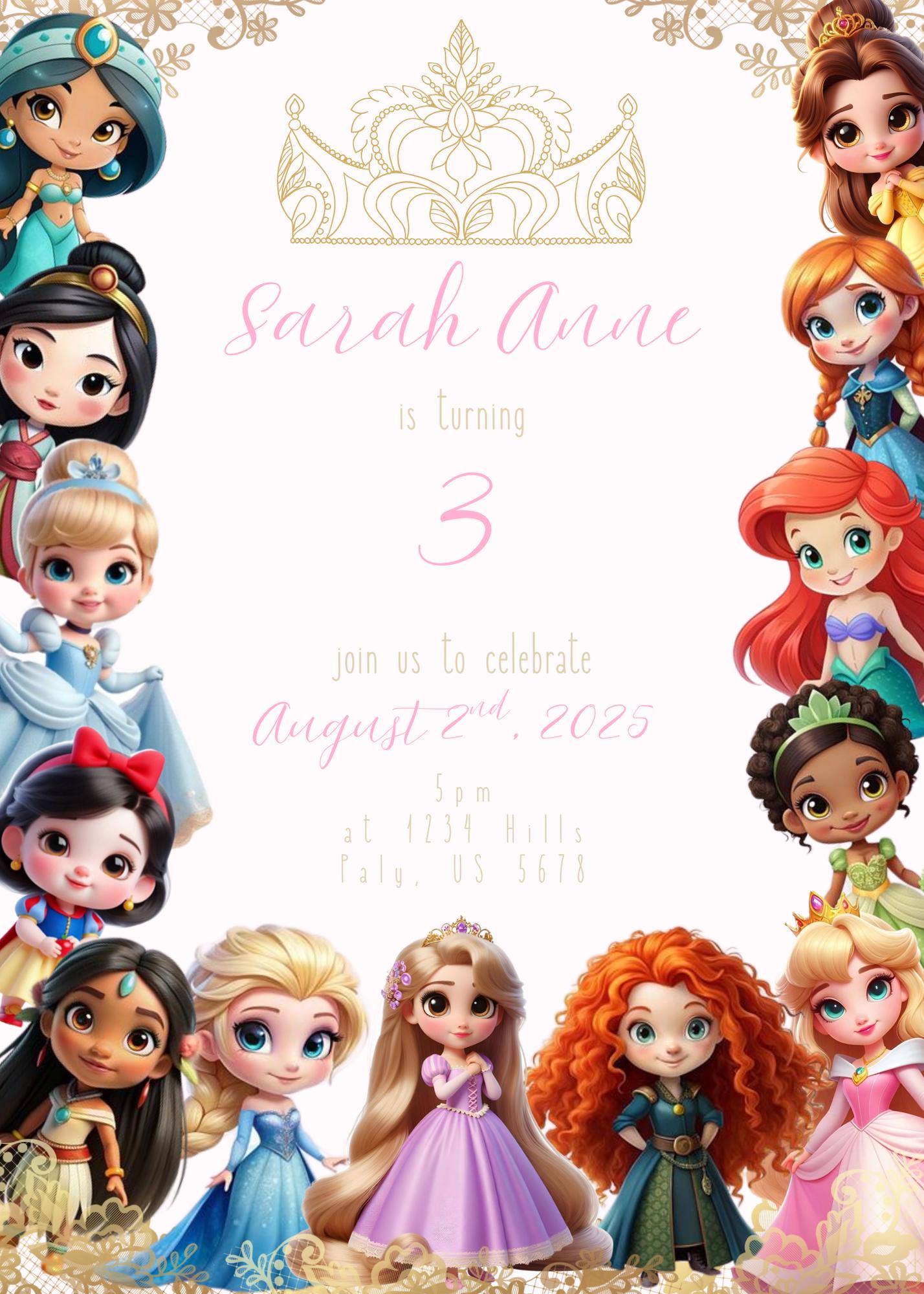 Digital Editable Disney Baby Princess Invitation for Girls Birthday ...