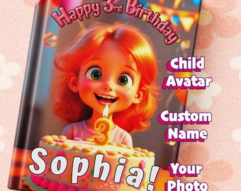 Personalized 3rd Birthday Book for Girls: Custom Avatar & Name, Photo Page