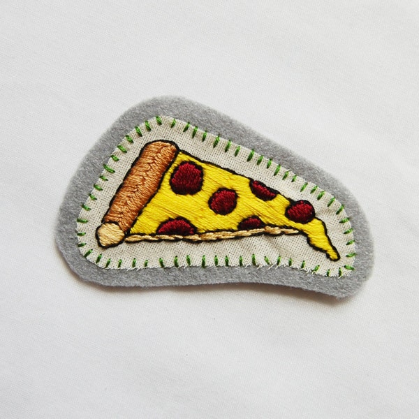 Hand Embroidered Patch Pizza Slice Pepperoni