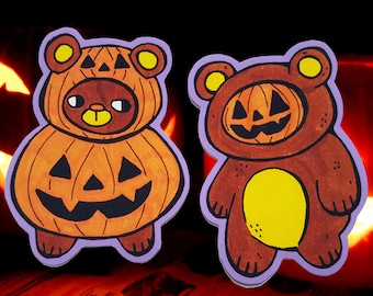 halloween costume friends bear and pumpkin sticker set