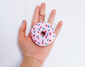 Pink Iced Ring Doughnut Crochet Keyring