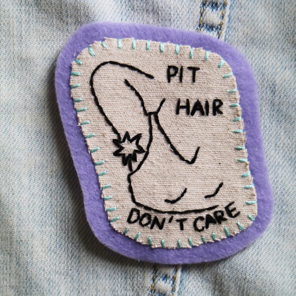 Hand Embroidered Patch Pit Hair Don't Care Body Hair Feminist Lilac Pastel Purple