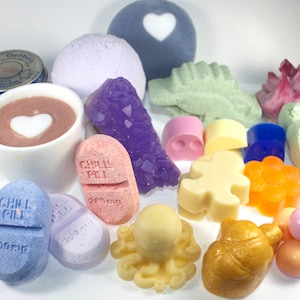 Bath and Body Surprise Box soap, bath bombs, solid lotion, candles, and more. Random, mystery, odds and ends, variety pack image 1