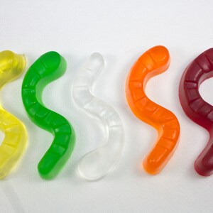 5 Gummy Worm Soaps candy soap, party favor, earthworm, science class, stocking stuffer, birthday party, how to eat fried worms image 2