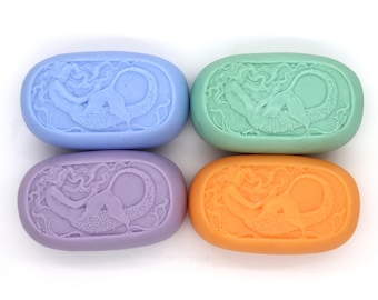 Set of 4 Mermaid Guest Soaps - fantasy creature, siren, mermaid party, ocean, mythological, sea, aquatic, fish tale, fishtail, mermaid decor