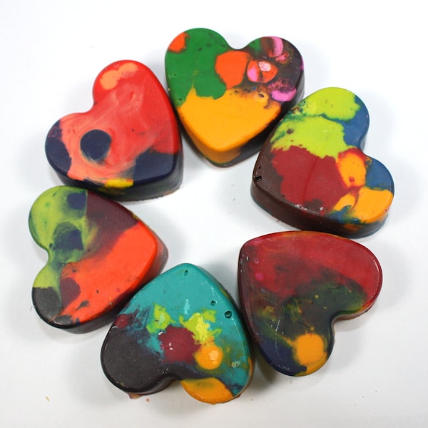 Back to School 6 Recycled Heart-Shaped Crayons - mixed colors - party favor, reuse, repurpose, school supply, earth day, pre-school