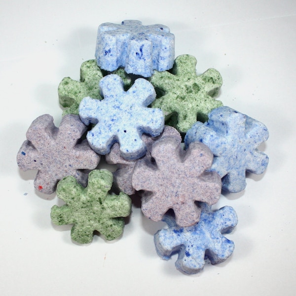 One Dozen Snowflake Bath Bombs - bath fizzies, bath fizzys day, spa, frozen party, bridesmaids gift, winter wedding, snow, party favor