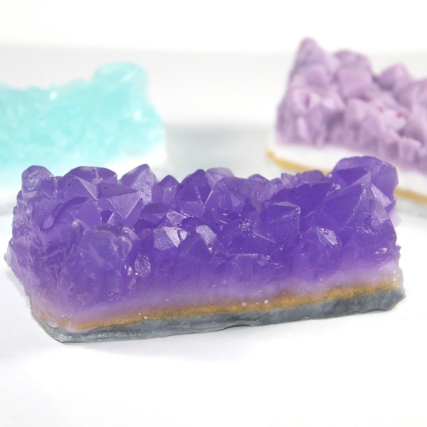 Slice of Geode Gems Soap - Crystals, stone, rock, jewel, party favor, amethyst, aquarmarine, earth science, quartz, teacher gift