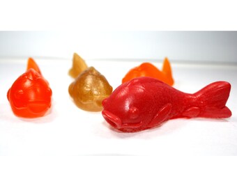 Fish Soaps - set of 4 - one fish two fish, red fish blue fish, goldfish, koi, aquarium, pisces, party favor, lake, river, fisherman, fishing