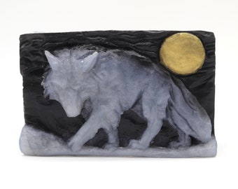 Moonlit Wolf Soap - shower bar, forrest animal, party favor, halloween, conservation, for men, for boys, canine, gray wolf, red wolf, timber