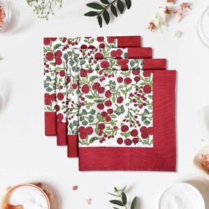 Garnet Red and Emerald Green Floral Hand Block Print Napkin Reusable cotton table linen for weddings Dinner parties Wedding Event Home Decor