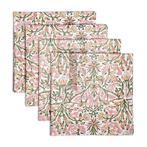 Sassy Pink Floral Napkin Set – Hand Block Print Cotton Reusable Table Linens Dining, Wedding, Boho Kitchen, French Country & Giftable Decor