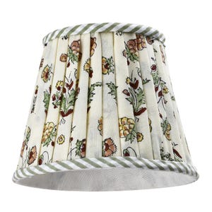Jasmine Yellow Pleated Lamp Shade–Hand-block Printed Cotton Cloth Drum Shade for Table Lamp, Ceiling Lamp, Boho Cover, Home Décor Accent