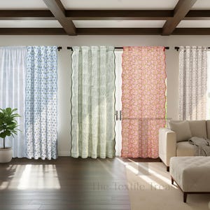 Hand Block Printed Cotton Curtain Boho Floral & Stripe Designs Artisanal Window Panel, Custom Sizes for Cafe, Kitchen, Bedroom, Door, Window