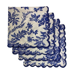 Incremental Blue Scallop Cotton Napkins Hand Block Printed Reusable Table Linens Entertaining Rustic Wedding Holiday Table Housewarming Gift