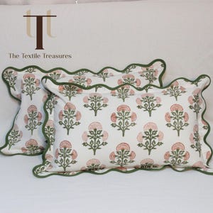 20x26 Mughal Butta Peach Floral Pillow Covers Set of 2 – Block Print Cotton Cushion Cases with Flap & Piping for Sofa, Couch, Bed Decor