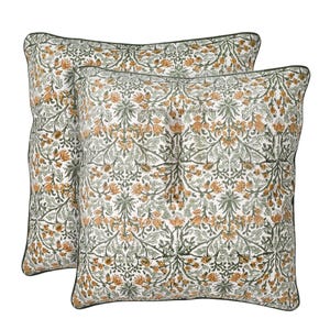 Goldenrod Yellow Floral Cotton Pillow Cover –Hand Block Print Cushion with Flap & Piping, Boho Farmhouse Throw Pillowcase for Sofa, Bed Gift