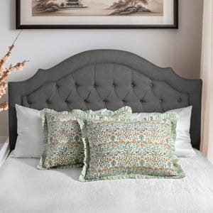 20X26 Goldenrod Yellow Floral Ruffle Lumbar Pillow Cover Set, Hand-Block Print Cotton Decorative Sham for Couch, Bed, Wedding Gift Farmhouse