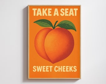 Funny Peach Toilet Poster, Retro Bathroom Art (Digital Download)