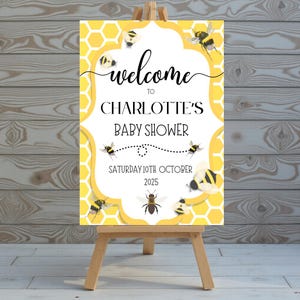 Cartel de bienvenida editable con temática de abejas para baby shower / Cartel de bienvenida / Abejas / Baby Shower / Miel / Póster de bienvenida / Digital / Descarga instantánea / A1