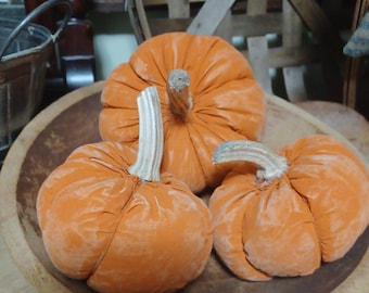 Fall Harvest Time Pumpkins With Pumpkin  Stems Set Of 3