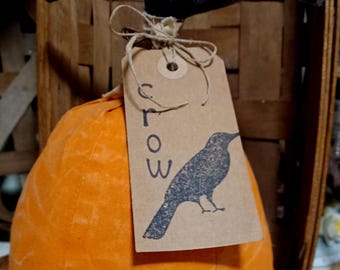 Primitive Folkart Crow Sitting On Pumpkin Home Decor