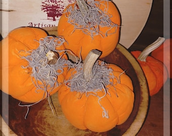 Juego de 3 adornos de calabaza naranja de estilo folclórico primitivo para Halloween.