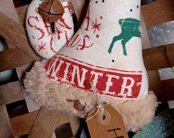 Primitive Christmas Santa Red,Green And White Vintage Holiday Hat Ornies To Hang