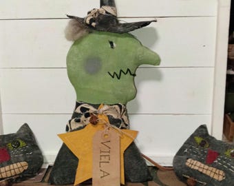 Muñecas de cabeza de bruja rechoncha de arte popular primitivo