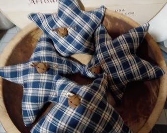 Primitive Blue Homespun Star Ornies Bowl Fillers  Set Of 4