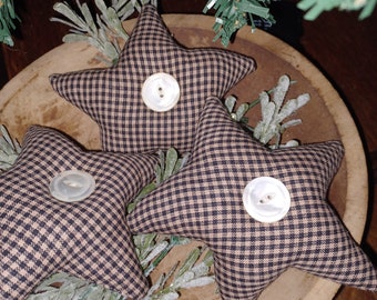 Primitive Black and Tan Homespun Cotton Stars Ornies-Bowl Fillers Set Of 3