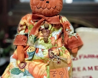 Primitive Fall  Pumpkin Doll  Named Miss Bratz. Measures 16 inches