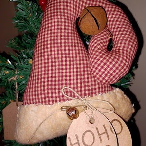 Primitive Santa Hat In A Beautiful Red Check Homespun Ornie To Hang image 1