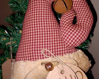 Primitive Santa Hat In A Beautiful Red Check Homespun Ornie To Hang